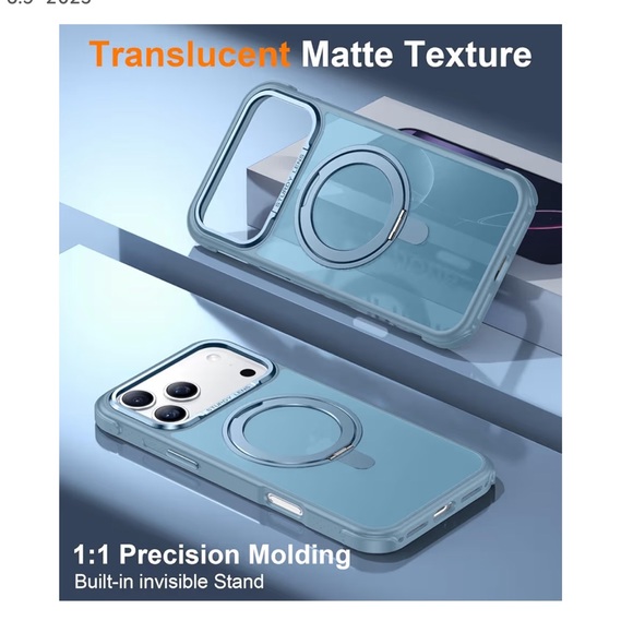 iPhone 17 pro max Light Blue Phone Case with Rotatable Ring Stand - Picture 4 of 7